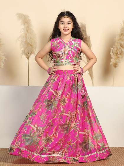 Sangria Girls
                        Printed Poly Crepe V-Neck Lehenga With Choli