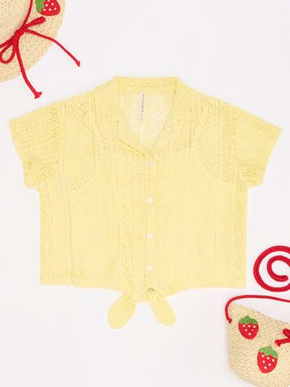 Pantaloons Junior Girls
                    Self Design Shirt Collar Crop Shirt Style Top