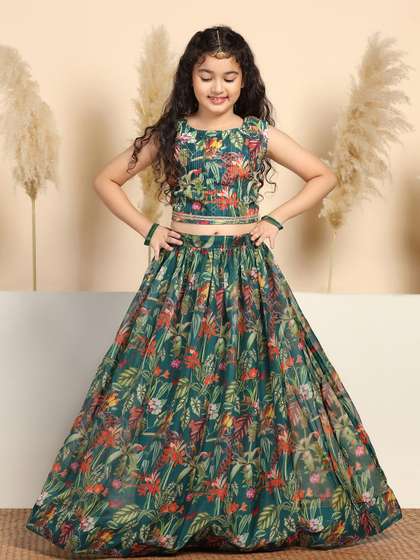 Sangria Girls Floral
                        Printed Round Neck Lehenga & Choli