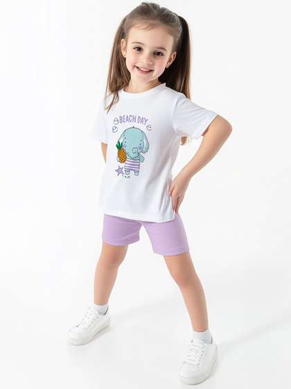 Nauti Nati Girls Graphic
                    Printed Pure Cotton T-shirt With Shorts