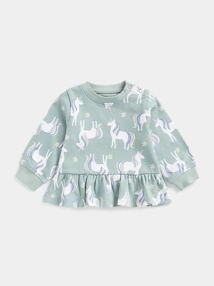 mothercare Girls Unicorn
                    Printed Peplum Sweatshirt