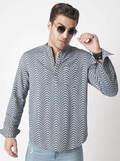 VASTRADO Abstract
                        Woven Design Mandarin Collar Cotton Jacquard
                        A-Line Short Kurta