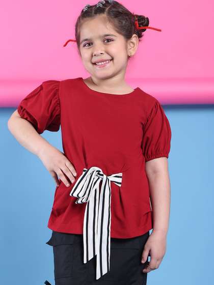 Baawri Girls Solid
                    Tie-Ups Round Neck Cotton Top