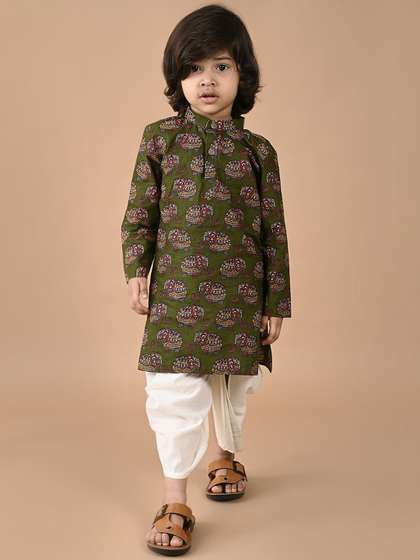 BAESD Boys Ethnic
                      Motifs Printed Mandarin Collar Pure Cotton Kurta
                      With Dhoti Pants