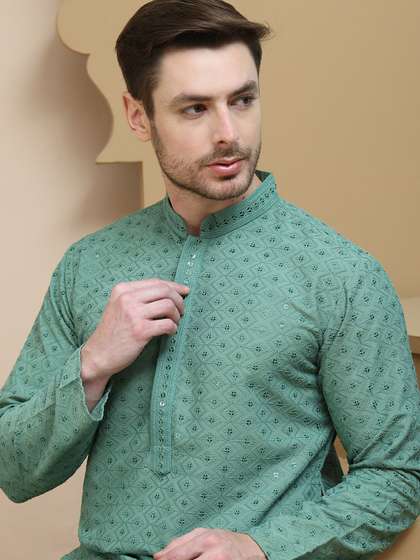 Jompers Men
                        Geometric Embroidered Sequinned Kurta