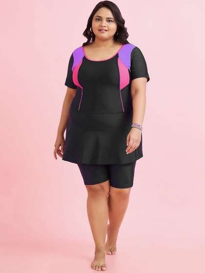 LYCOT Women Plus
                          Size Colourblocked Round Neck Swimming Dress