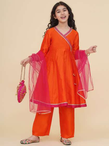 Bitiya by Bhama Girls
                    Floral Yoke Design Zari Angrakh Kurta With Trousers
                    & Dupatta