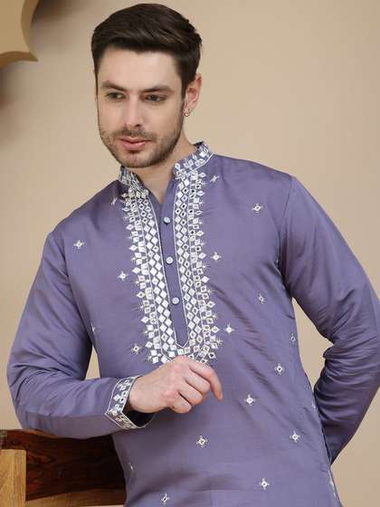 Jompers Men
                        Geometric Embroidered Mirror Work Kurta