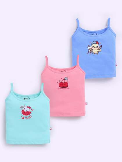 MooNKids Infants Pack Of
                    3 Printed Pure Cotton Vests R1-MK_Slip_3 dep blu
                    p.blu pnk