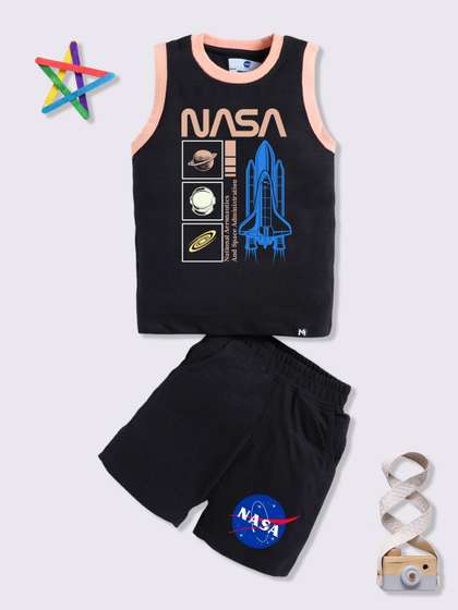 YK X Minute Mirth Boys
                    NASA Printed T-shirt with Shorts