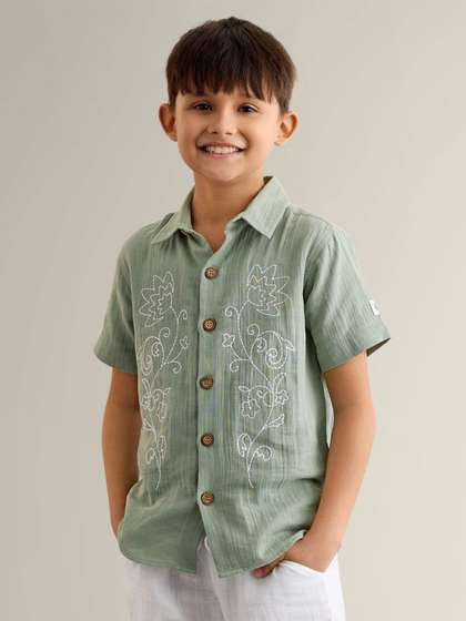 My Milestones Boys
                    Floral Printed Spread Collar Cotton Casual Shirt