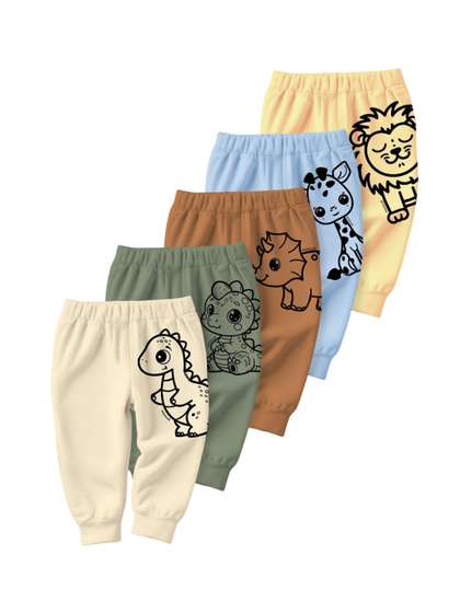 Minicult Kids Pack Of 5
                    Dinosaur Printed Cotton Joggers