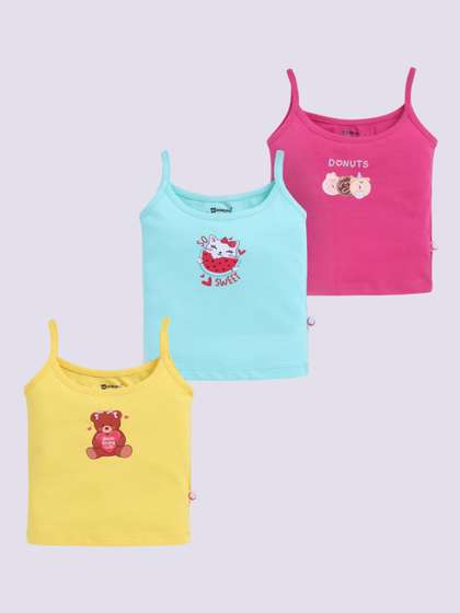 MooNKids Infants Pack Of
                    3 Printed Pure Cotton Vests R1-MK_Slip_3 fucsia ylw
                    p.blu