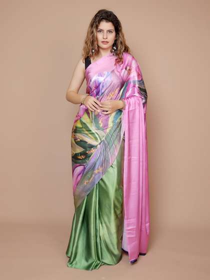 Anouk Floral Satin
                        Saree With Blouse Piece