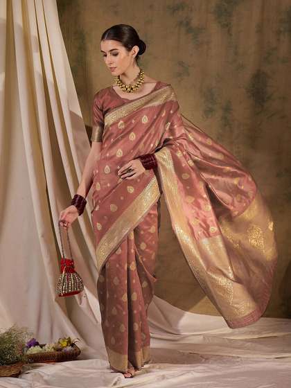Sangria Ethnic
                          Motifs Woven Design Banarasi Saree With Blouse
                          Piece