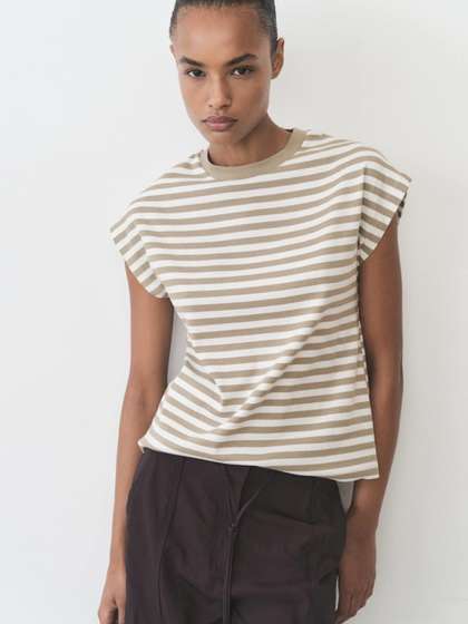 MANGO Women Striped
                        Extended Sleeves T-shirt