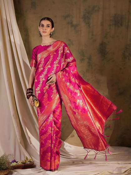 Sangria Woven Design
                        Banarasi Saree With Unstitched Blouse Piece