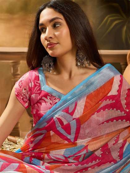 Sangria Floral
                        Printed Banarasi Saree With Blouse Piece