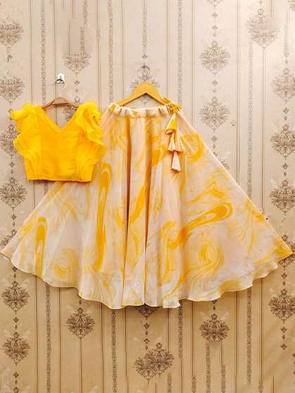 JOVK DESIGN Girls
                        Tie And Dye Printed V Neck Georgette Blouse
                        & Lehenga