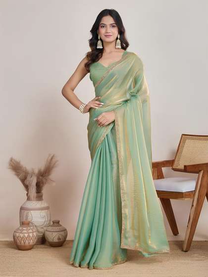 Moda Rapido Solid
                        Embellished Beads and Stones Tissue Tussar
                        Saree