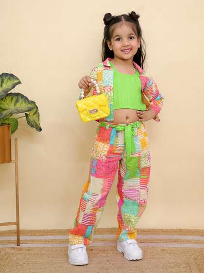 Superminis Girls Round
                    Neck Pure Cotton Top With Trousers & Jacket