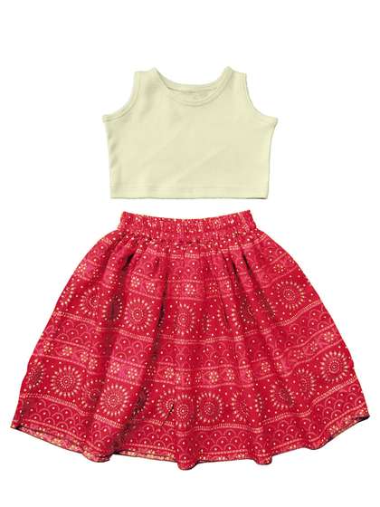 SILK SPARROW Girls
                    Sleeveless Pure Cotton Top With Skirt