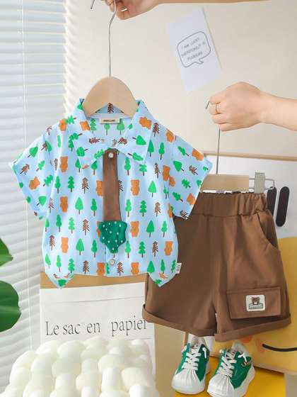 INCLUD Boys Printed
                      Short Sleeves Shirt With Shorts
