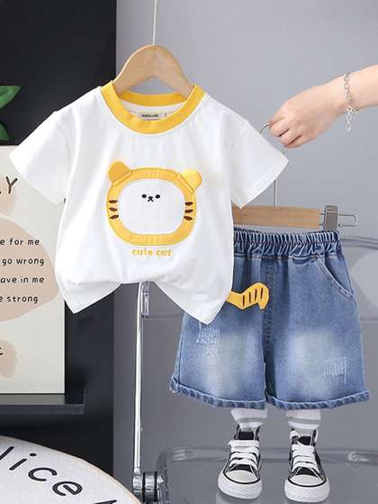 INCLUD Boys Embroidered
                    Short Sleeves T-shirt With Shorts