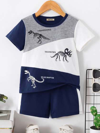 INCLUD Boys Dinosaur
                      Printed Short Sleeves T-shirt With Shorts