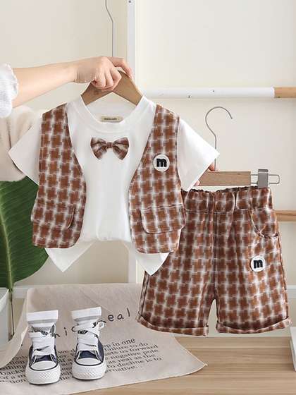 INCLUD Boys Round Neck
                    Attached Waistcoat T-Shirt With Shorts