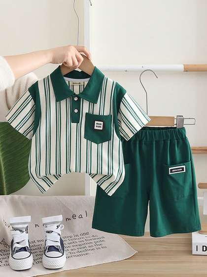 INCLUD Boys Striped Polo
                    Collar T-shirt With Shorts