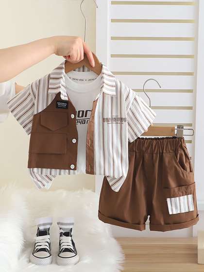 INCLUD Boys Striped
                    Short Sleeves Shirt And T-shirt With Shorts
