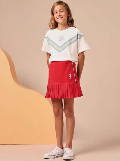 U.S. Polo Assn. Kids
                    Girls Cotton High-Waist Pleated A-Line Mini Skirt
