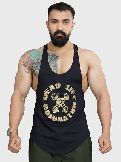 FUAARK Men Pure
                        Cotton Gym & Workout Stringer Vest Deadlift
                        Stringer Black-S