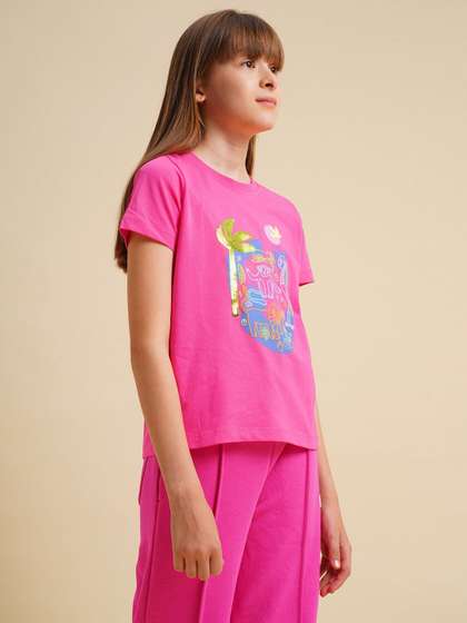 Vero Moda Girls
                      Graphic Printed Drop-Shoulder Sleeves Boxy
                      T-shirt