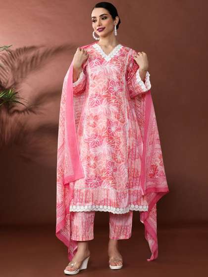 Anouk Women Floral
                        Embroidered Regular Thread Work Pure Cotton
                        Kurta with Trousers & With Dupatta