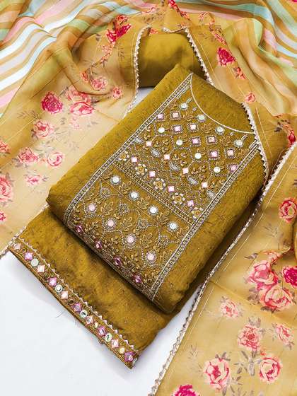 TAVAS Floral
                      Embroidered Mirror Work Unstitched Dress Material