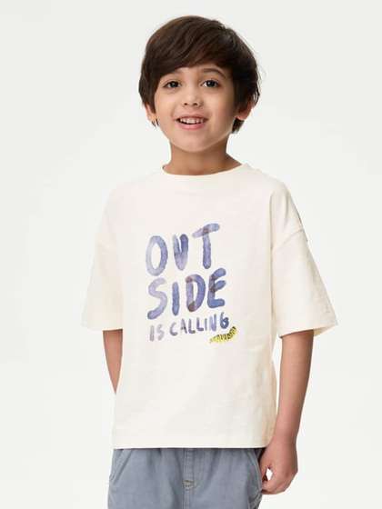 Marks & Spencer Pure
                    Cotton 'Outside' Slogan T-Shirt