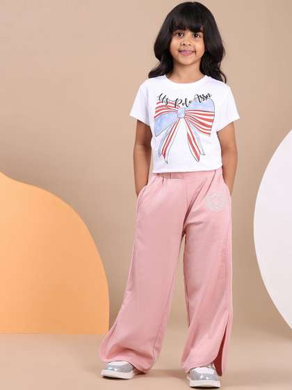 U.S. Polo Assn. Kids
                    Girl Mid-Rise Flared Pure Cotton Track Pants