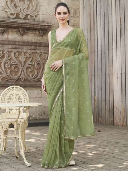 Tikhi Imli Ethnic
                        Motifs Sequinned Embellished Net Saree