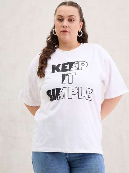 SASSAFRAS Curve
                        Women Plus Size Typography Printed Round Neck
                        Cotton Oversized T-shirt