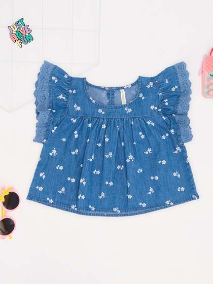 Pantaloons Junior Girls
                    Printed Cotton Flutter Sleeves Top