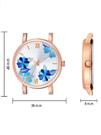 JUST LIKE Girls Printed Dial & Stainless Steel Straps Analogue Watch 81-Flowers Blue