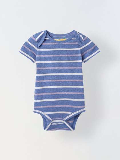 SPUNKIES Infant Blue
                    & White Stripe Cotton Round Neck Bodysuit
