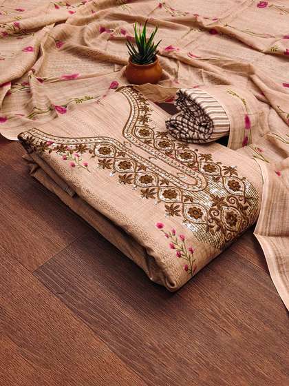 HERE&NOW Floral
                        Embroidered Sequinned Unstitched Dress Material