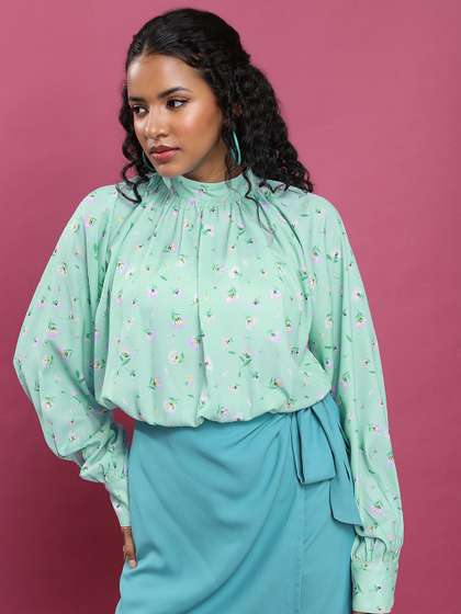 Tokyo Talkies Cuffed Sleeves Blouson Top