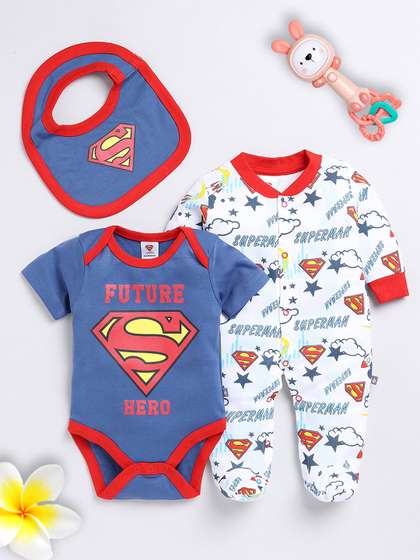 YK X Tinyo Infant Boys
                    Printed Pure Cotton Bodysuit with Superman Printed
                    Sleepsuit