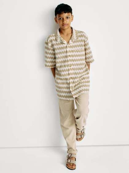 Marks & Spencer
                      Boys Self Design Striped Cuban Collar Casual
                      Shirt