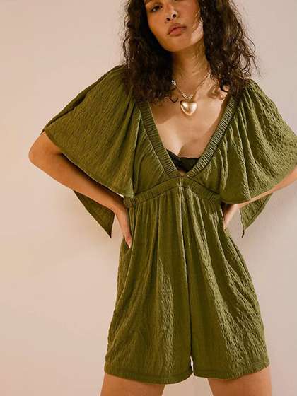 StyleCast x
                          Revolte Solid Printed V-NeckJumpsuit
