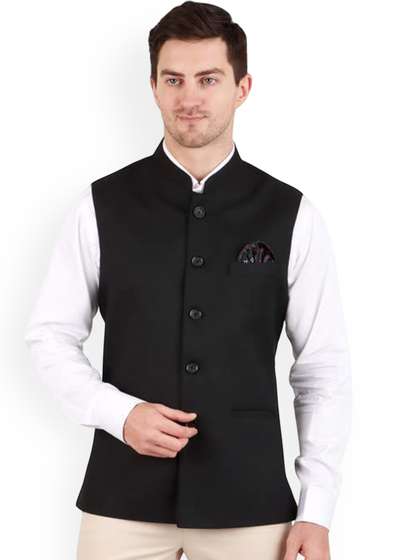 GRACYSHADE
                          Mandarin Collar Jute Nehru Jacket
